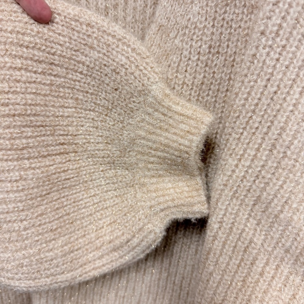 Boden Oversized V Neck Cable Knkt Pullover Cream Metallic Sweater Size 14 - Picture 5 of 13
